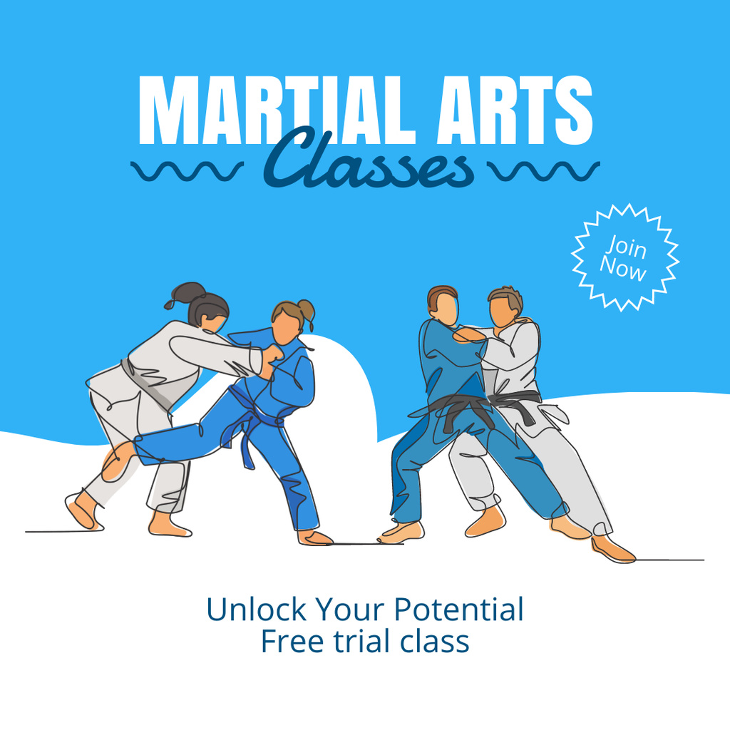 Designvorlage Martial Arts Classes Promo with Pairs of Fighters für Instagram