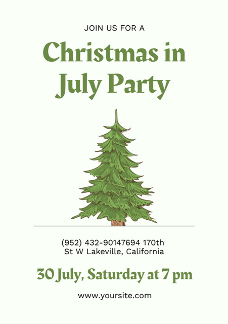 Fancy Christmas Party in July with Christmas Tree Flyer A5 Design Template