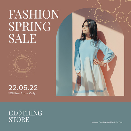 Female Fashion Clothes Sale with Woman in Dress Instagram Design Template