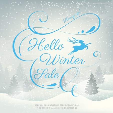 Winter Sale announcement with Snowy forest Instagram AD Design Template