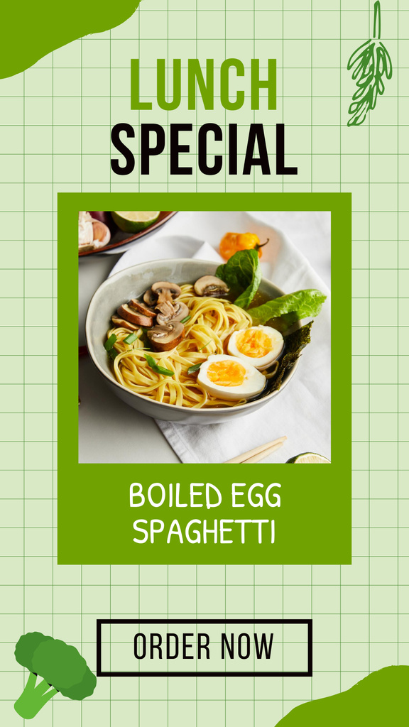 Template di design Special Lunch Idea with Boiled Egg Spaghetti Instagram Story