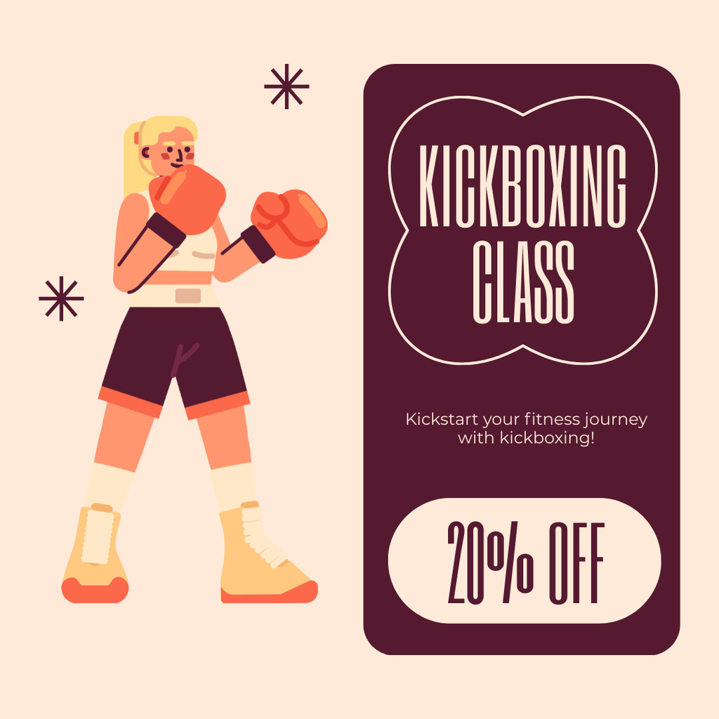Ad of Kickboxing Class in Martial Arts School Instagram tervezősablon