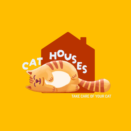 Cat Houses Retail Emblem on Yellow Animated Logo Design Template