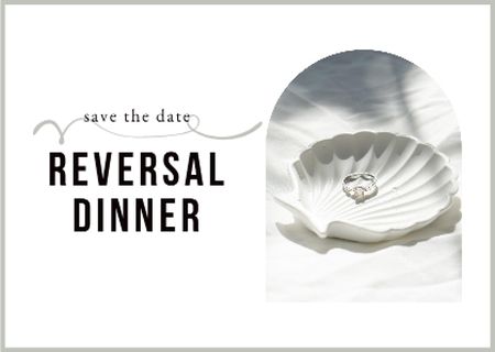 Reversal Dinner Announcement with Wedding Ring in Seashell Card Design Template