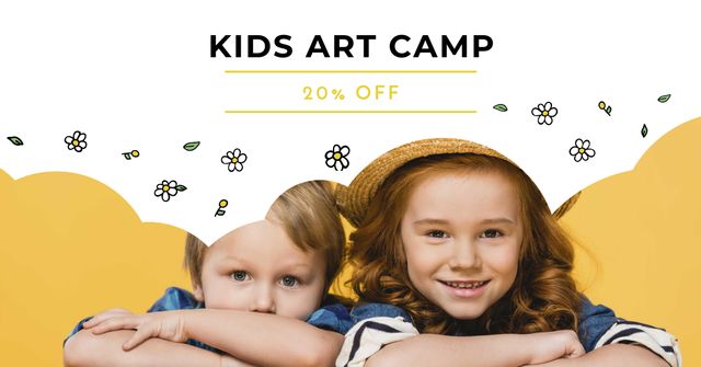 Ontwerpsjabloon van Facebook AD van Art Camp Ad with Cute Little Boy and Girl