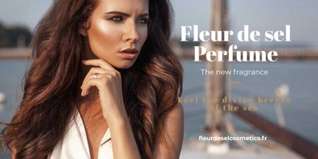 New perfume Ad with beautiful young woman Image Design Template