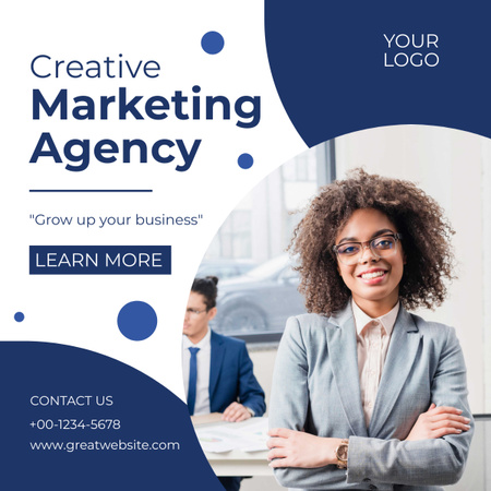 Creative Marketing Agency Ad with African American Woman LinkedIn post Šablona návrhu