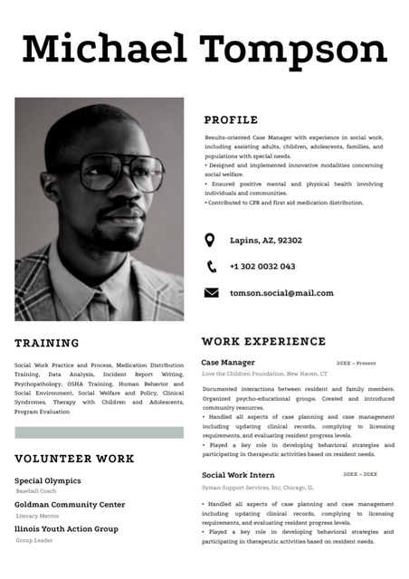 Template di design Case Manager Skills With Volunteer Work Resume