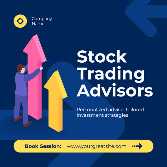 Modèle de visuel Stock Trading Advisors Service Offer with Man and Arrows - LinkedIn post