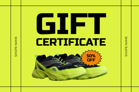 Discount on Sneakers Bright Green Gift Certificate Design Template