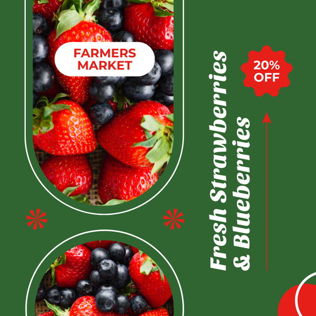 Fresh Strawberries and Blueberries Discounted in Market Instagram AD Tasarım Şablonu