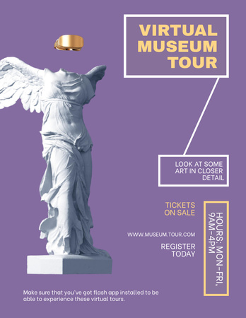 Anúncio de visita virtual ao museu com escultura em pedestal Poster 8.5x11in Modelo de Design