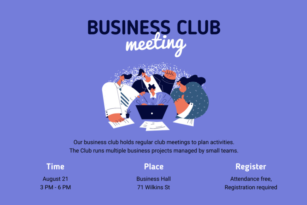 Business Club Meeting with Illustration of Team Flyer 4x6in Horizontal Design Template