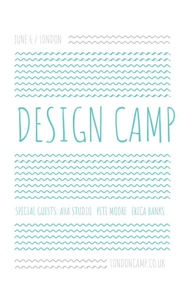 Design Camp Announcement with Doodle Waves Invitation 4.6x7.2in Modelo de Design