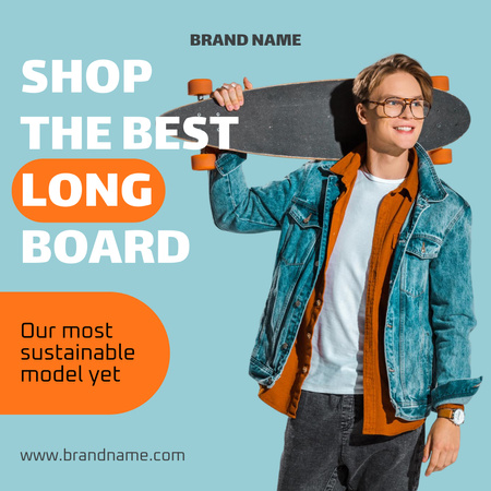 Stylish Guy with Longboard Instagram AD Design Template