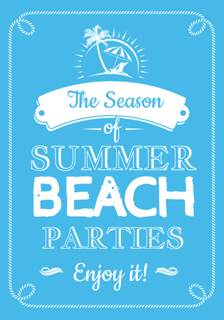 Summer Beach Parties Announcement with Sketch in Blue Poster 28x40in Design Template