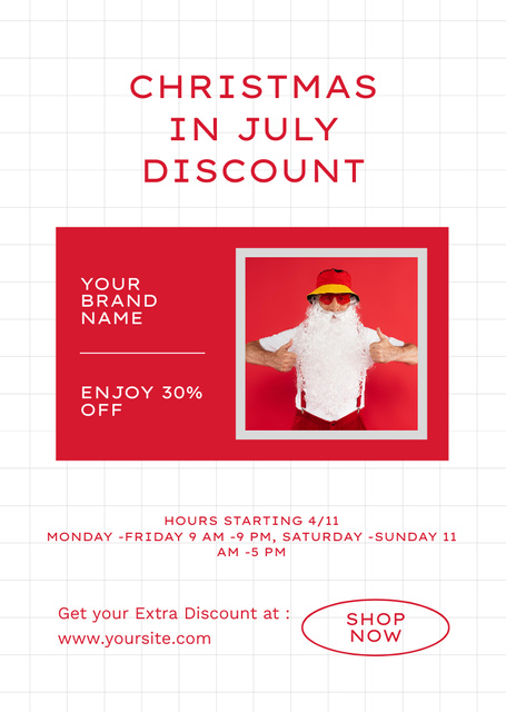 Christmas Sale Announcement in July with Santa in T Shirt Flyer A6デザインテンプレート