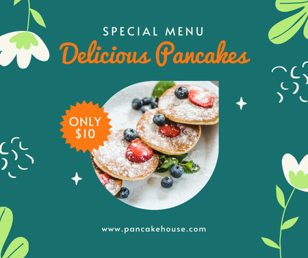 Announcement of Discount in Special Menu for Pancakes Facebook Design Template