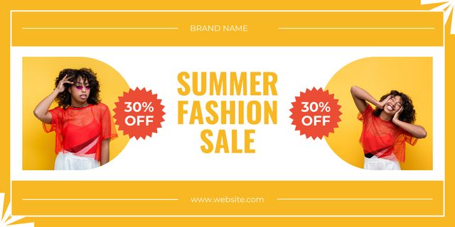 Summer Fashion Sale Ad with Happy African American Woman Twitter Design Template