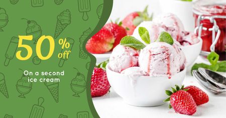 Ice Cream Discount Offer with Strawberry Facebook AD tervezősablon
