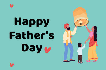 Sevimli Babalar Günü Birlikte Kutluyor Postcard 4x6in Tasarım Şablonu