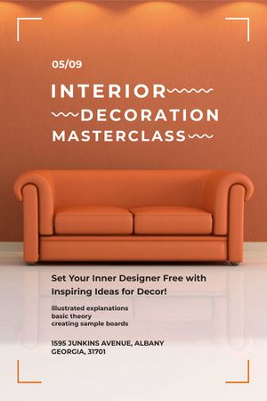 Designvorlage Interior Decoration Event Announcement Sofa in Red für Tumblr