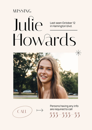 Young Woman Missed Poster Design Template