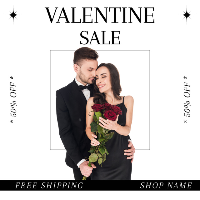 Valentine Discount Offer with Couple on Date Instagram AD Design Template