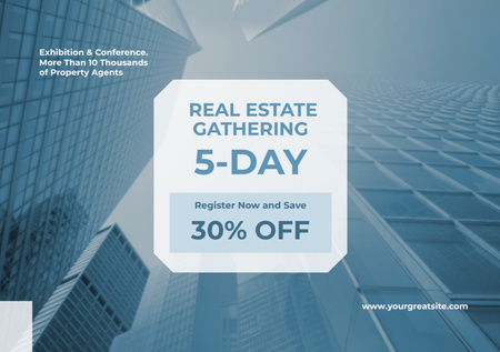 Platilla de diseño Real Estate Conference Announcement with Glass Skyscrapers Flyer A5 Horizontal