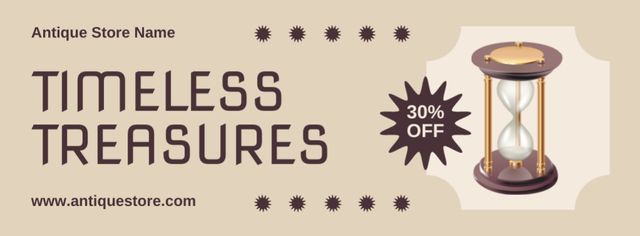 Modèle de visuel Timeless Treasures With Antique Hourglass At Reduced Price - Facebook cover