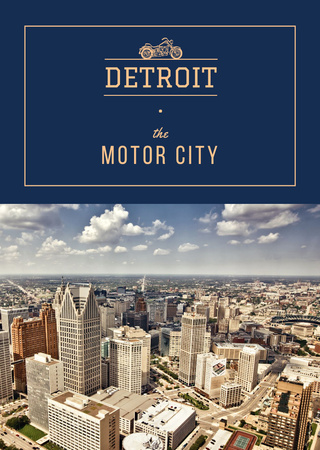 Detroit Cityscape In Blue Postcard A6 Vertical Design Template