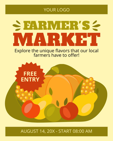 Convite para Mercado de Agricultores de Entrada Gratuita Instagram Post Vertical Modelo de Design