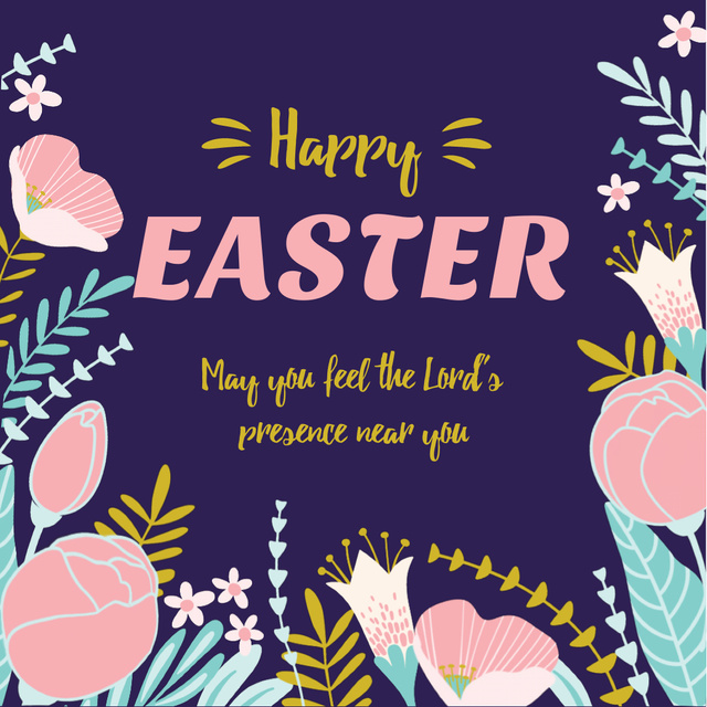 Plantilla de diseño de Easter Greeting with Flowers Animated Post 