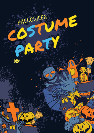 Halloween Party Announcement with Holiday Attributes Poster Design Template