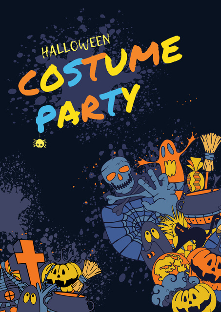 Halloween Party Announcement with Holiday Attributes Poster – шаблон для дизайна