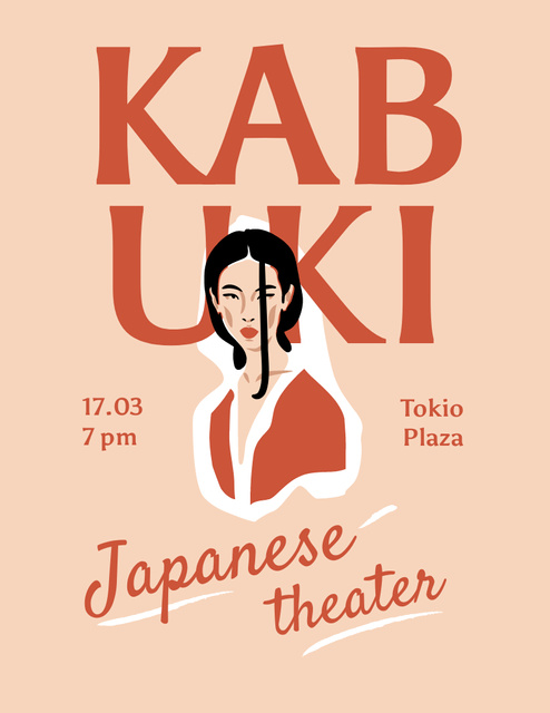 Japanese Theatre Performance Announcement Poster 8.5x11in Design Template