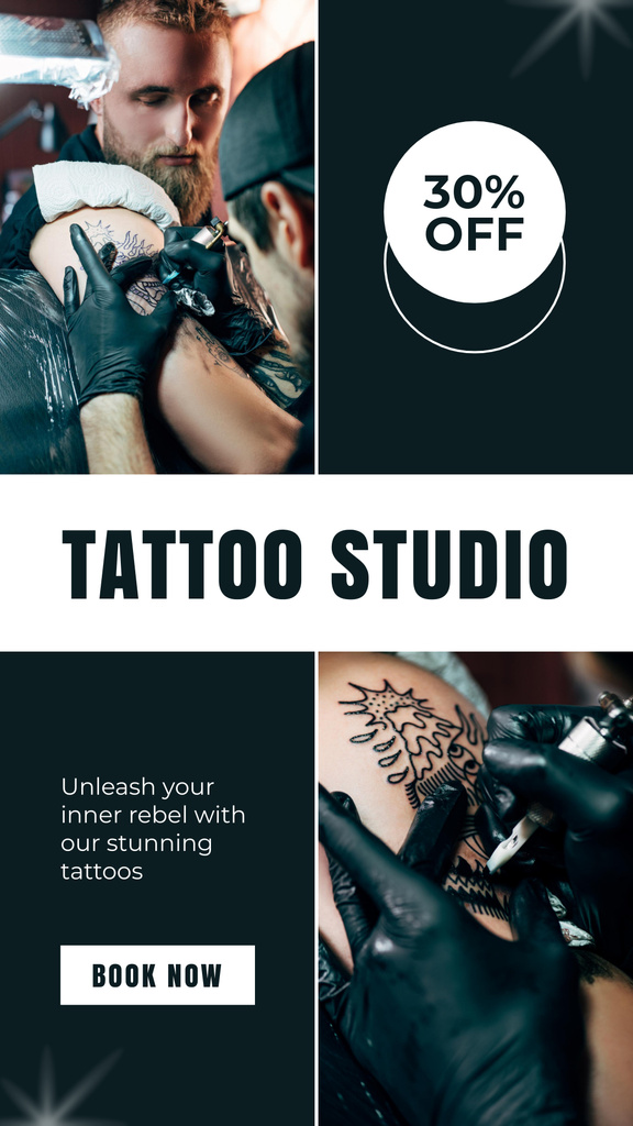Designvorlage Stunning Tattoos Offer With Discount In Studio für Instagram Story