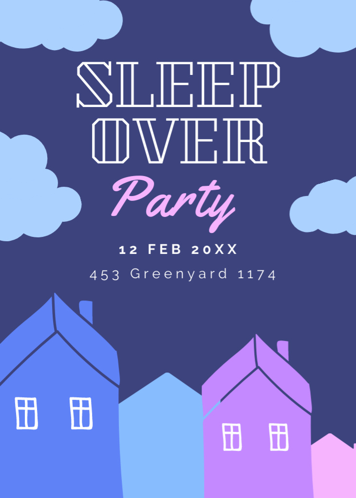 Sleepover Party Invitation in Blue Invitation Modelo de Design