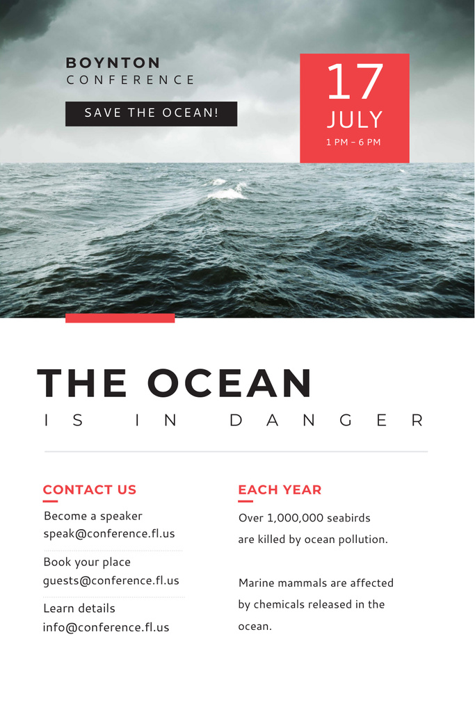Ecology Conference Invitation with Stormy Sea Waves Pinterest Design Template