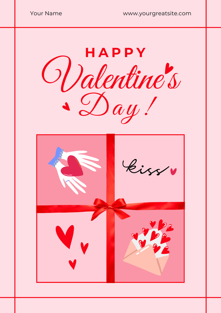 Valentine's Day Greeting with Cute Illustrations Poster Design Template