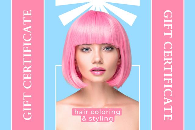 Young Woman with Bright Pink Hairstyle Gift Certificate Tasarım Şablonu