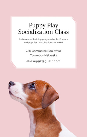 Puppy socialization class with Dog in pink Invitation 4.6x7.2in Design Template
