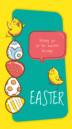 Lovely Wishes And Colored Easter Eggs In Yellow Instagram Story Design Template