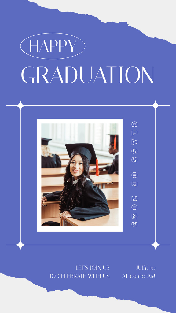 Happy Graduation to a Woman on Blue Instagram Storyデザインテンプレート