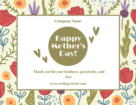 Mother's Day Greeting with Cute Floral Pattern Thank You Card 5.5x4in Horizontal Design Template