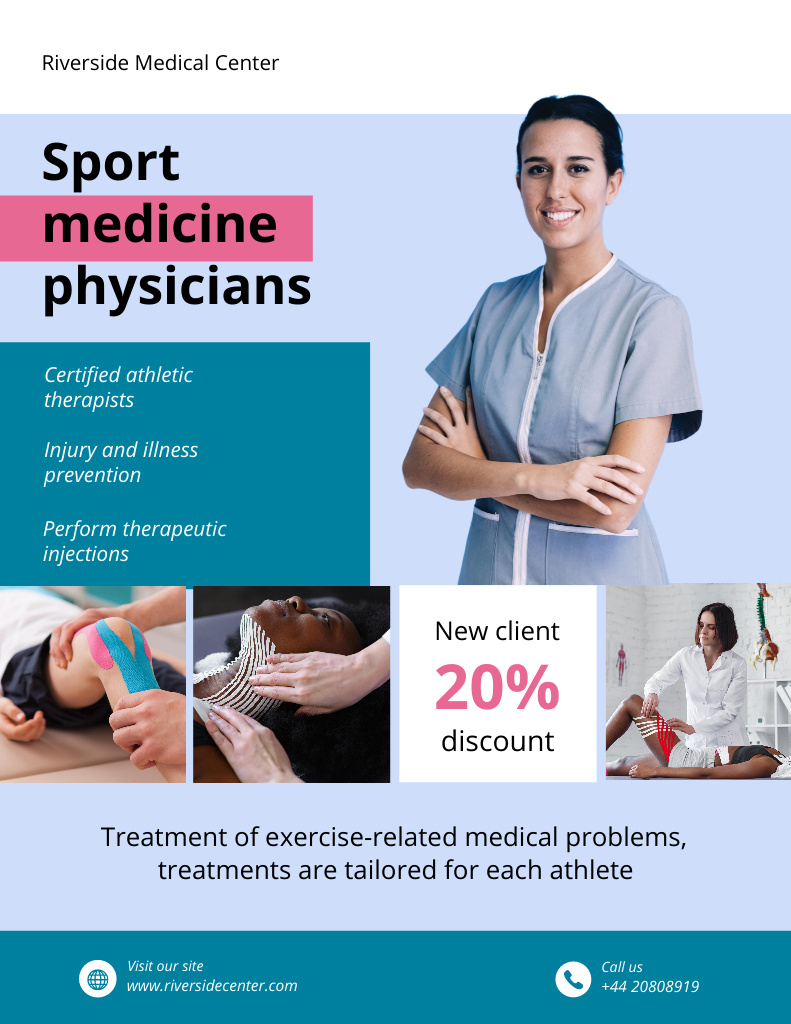 Modèle de visuel Sport Medicine Physicians Services on Blue - Poster 8.5x11in