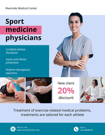 Serviços de médicos de medicina esportiva em azul Poster 8.5x11in Modelo de Design