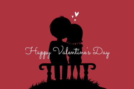 Valentine's Day Celebration With Cute Silhouette Postcard 4x6in Design Template