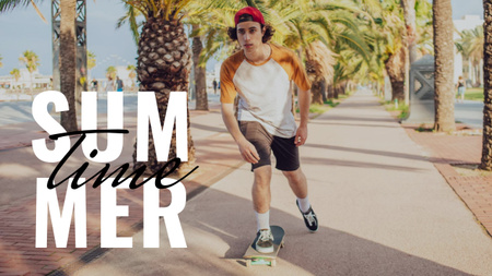 Summer Inspiration with Teenager riding Skateboard Youtube Thumbnail Design Template