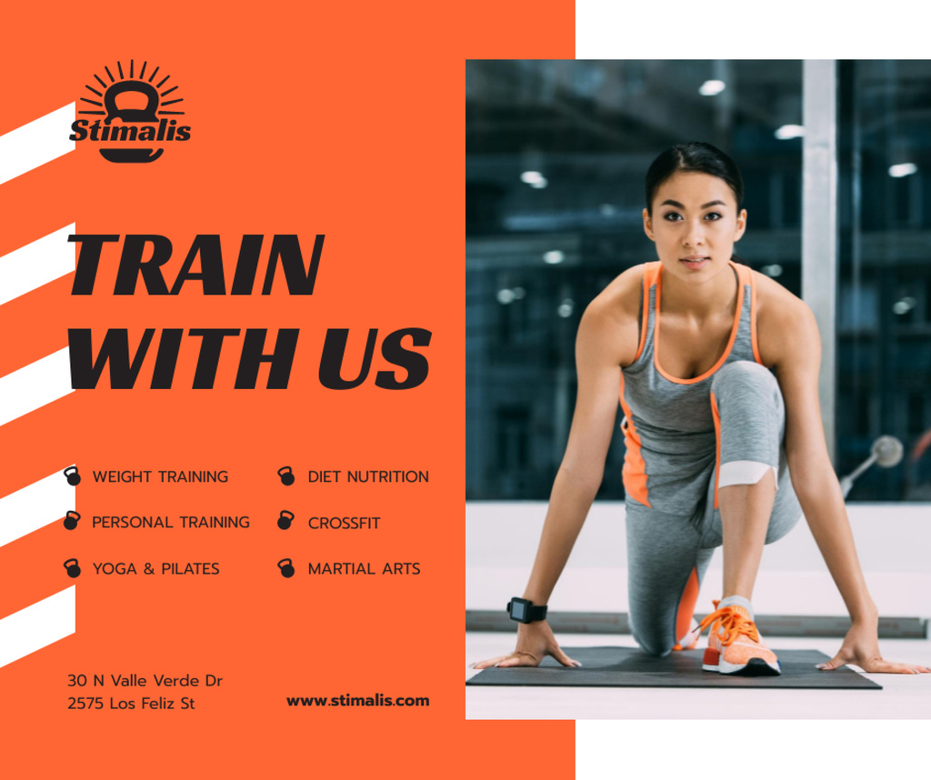 Template di design Gym Promotion Woman training on mat Facebook